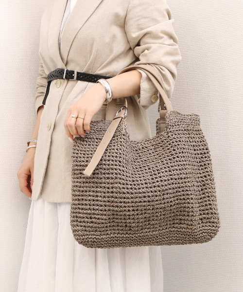 cache cache(カシュ カシュ)の「カシュカシュ cachecache / ベルトハンドルクロッシェトート カゴバッグ(かごバッグ・レディース・ブラウン/グレー/ブラック・FREE)」の3枚目の写真