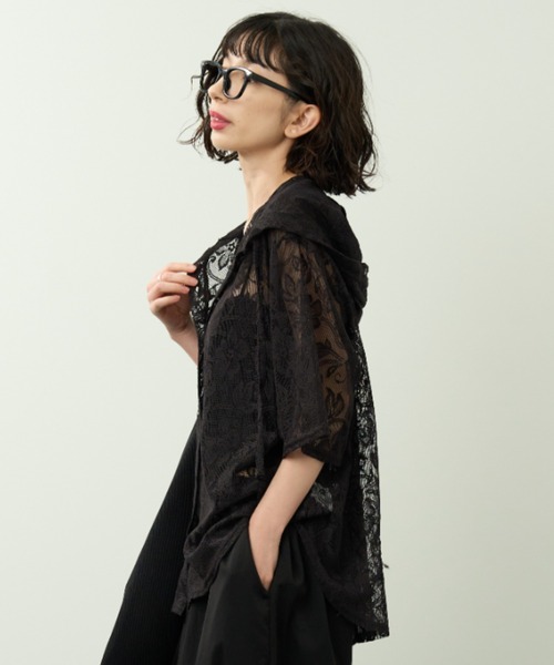 A.D.C.L.(エーディーシーエル)の「レースシアー フード付き 半袖シャツ(シャツ/ブラウス・レディース・ホワイト/ブラック・M/L)」の9枚目の写真