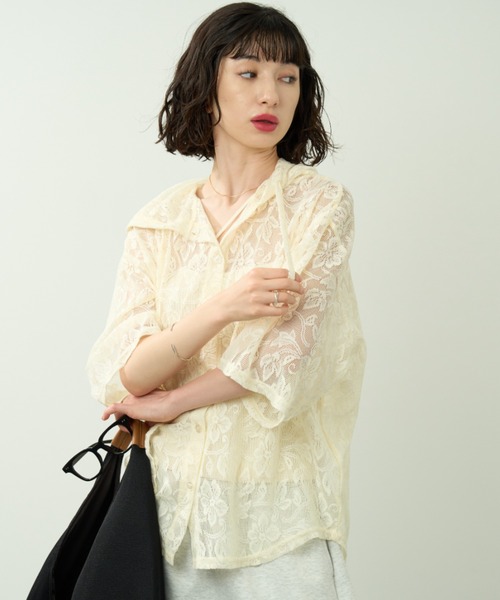 A.D.C.L.(エーディーシーエル)の「レースシアー フード付き 半袖シャツ(シャツ/ブラウス・レディース・ホワイト/ブラック・M/L)」の13枚目の写真