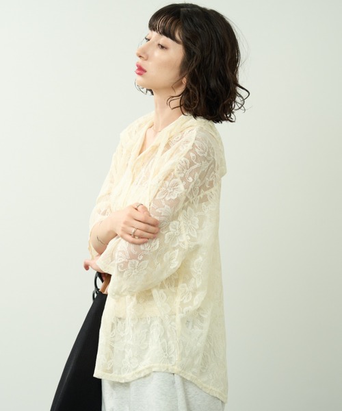 A.D.C.L.(エーディーシーエル)の「レースシアー フード付き 半袖シャツ(シャツ/ブラウス・レディース・ホワイト/ブラック・M/L)」の12枚目の写真
