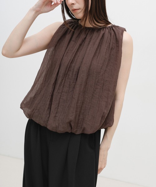 select MOCA(セレクトモカ)の「シアーワッシャーバルーンノースリーブブラウス(シャツ/ブラウス・レディース・ブラウン/ホワイト/ブラック・FREE)」の4枚目の写真