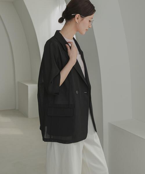 URBAN RESEARCH(アーバンリサーチ)の「シアーメッシュハーフスリーブジャケット(その他アウター・レディース・ベージュ/ブルー系その他/ブラック・FREE)」の6枚目の写真