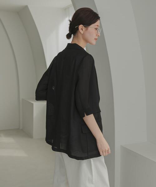 URBAN RESEARCH(アーバンリサーチ)の「シアーメッシュハーフスリーブジャケット(その他アウター・レディース・ベージュ/ブルー系その他/ブラック・FREE)」の7枚目の写真