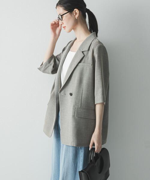 URBAN RESEARCH(アーバンリサーチ)の「シアーメッシュハーフスリーブジャケット(その他アウター・レディース・ベージュ/ブルー系その他/ブラック・FREE)」の17枚目の写真