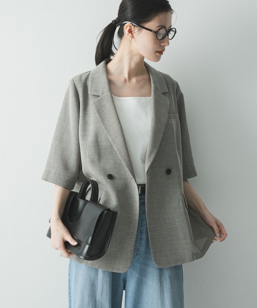 URBAN RESEARCH(アーバンリサーチ)の「シアーメッシュハーフスリーブジャケット(その他アウター・レディース・ベージュ/ブルー系その他・FREE)」の1枚目の写真