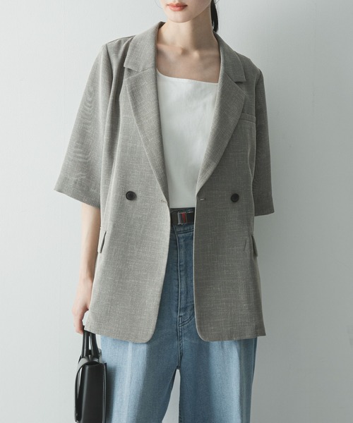 URBAN RESEARCH(アーバンリサーチ)の「シアーメッシュハーフスリーブジャケット(その他アウター・レディース・ベージュ/ブルー系その他・FREE)」の5枚目の写真