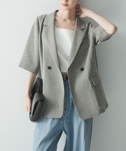 URBAN RESEARCH(アーバンリサーチ)の「シアーメッシュハーフスリーブジャケット(その他アウター・レディース・ベージュ/ブルー系その他・FREE)」の6枚目の写真