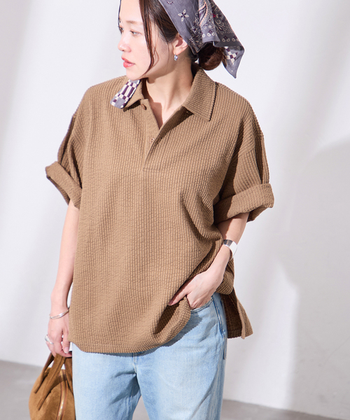 RIDING HIGH(ライディングハイ)の「別注【RIDING HIGH/ライディングハイ】サッカーシャツ(シャツ/ブラウス・レディース・キャメル/ブルー/ブラック系その他・FREE)」の3枚目の写真