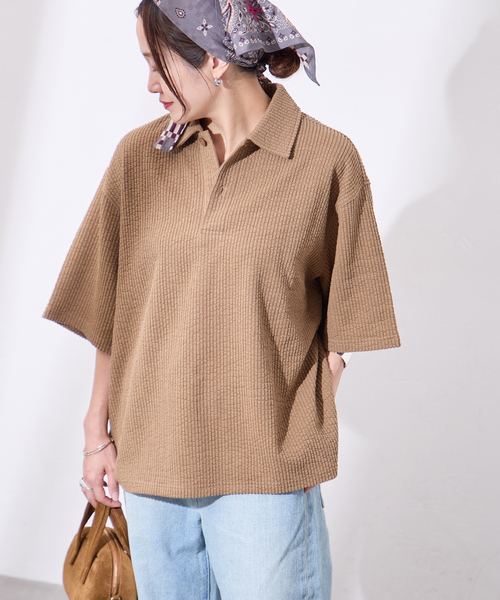RIDING HIGH(ライディングハイ)の「別注【RIDING HIGH/ライディングハイ】サッカーシャツ(シャツ/ブラウス・レディース・キャメル/ブルー/ブラック系その他・FREE)」の5枚目の写真