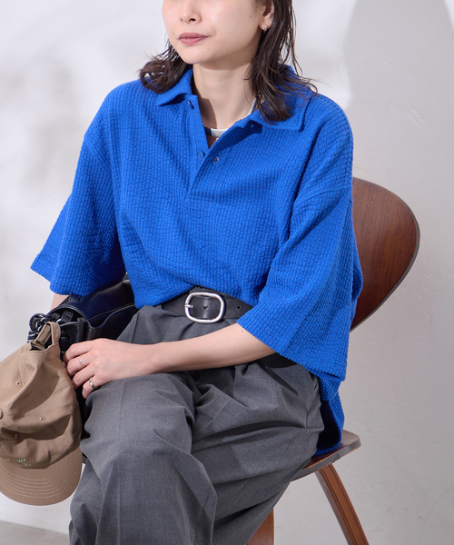 RIDING HIGH(ライディングハイ)の「別注【RIDING HIGH/ライディングハイ】サッカーシャツ(シャツ/ブラウス・レディース・キャメル/ブルー/ブラック系その他・FREE)」の8枚目の写真