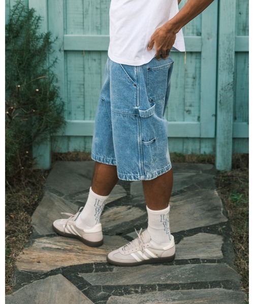 LFYT（エルエフワイティー）の「LFYT ラファイエット - DOUBLE KNEE DENIM PAINTER SHORTS ハーフパンツ LS261302（デニムパンツ・メンズ・インディゴブルー/ライトブルー・34inch/36inch/38inch/32inch）」の15枚目の写真