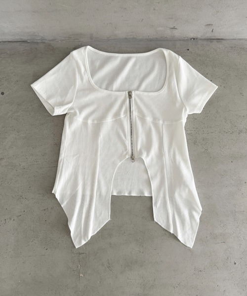 Bamm（バム）の「フロントジップデザインヘムT（Tシャツ/カットソー・レディース・ブラック/ホワイト/チャコールグレー・FREE）」の12枚目の写真