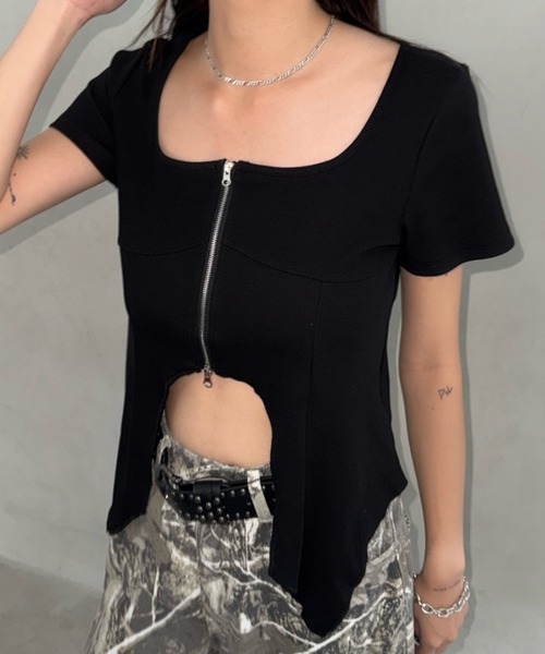 Bamm（バム）の「フロントジップデザインヘムT（Tシャツ/カットソー・レディース・ブラック/ホワイト/チャコールグレー・FREE）」の15枚目の写真