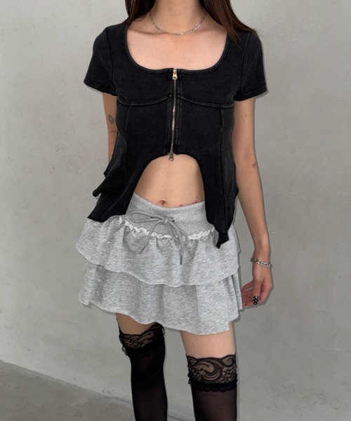 Bamm（バム）の「フロントジップデザインヘムT（Tシャツ/カットソー・レディース・ブラック/ホワイト/チャコールグレー・FREE）」の20枚目の写真