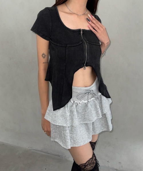 Bamm（バム）の「フロントジップデザインヘムT（Tシャツ/カットソー・レディース・ブラック/ホワイト/チャコールグレー・FREE）」の4枚目の写真