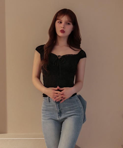 M DOLLY(エムドリー)の「Lace emma ribbon tops / レースエマリボントップス(その他トップス・レディース・ブラック/ホワイト・FREE)」の10枚目の写真