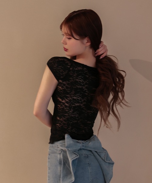 M DOLLY(エムドリー)の「Lace emma ribbon tops / レースエマリボントップス(その他トップス・レディース・ブラック/ホワイト・FREE)」の12枚目の写真