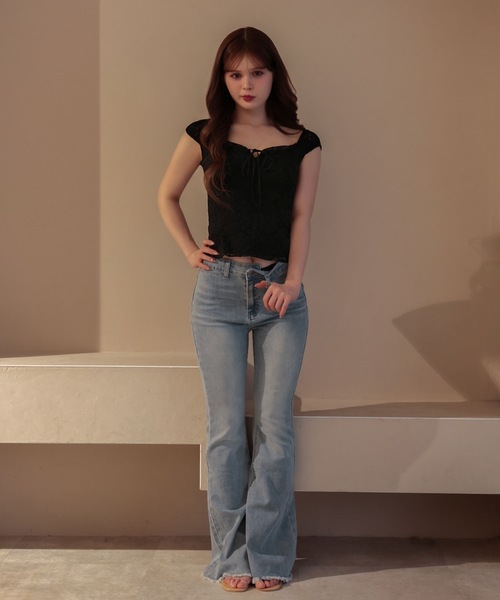 M DOLLY(エムドリー)の「Lace emma ribbon tops / レースエマリボントップス(その他トップス・レディース・ブラック/ホワイト・FREE)」の15枚目の写真
