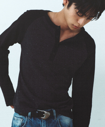 DRUNKTXT（ドランクテキスト）の「Reglan Henly Neck Long Sleeve Black（Tシャツ/カットソー）」