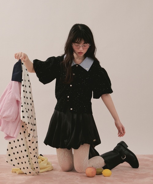 loin nuit（ロワンニュイ）の「spangle puff knit / スパンコールパフニット（ニット/セーター・レディース・ミント/イエロー/ブラック/ピンク・FREE）」の15枚目の写真