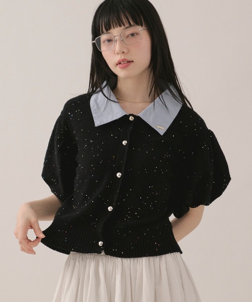 loin nuit（ロワンニュイ）の「spangle puff knit / スパンコールパフニット（ニット/セーター・レディース・ミント/イエロー/ブラック/ピンク・FREE）」の21枚目の写真