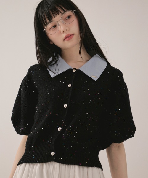 loin nuit（ロワンニュイ）の「spangle puff knit / スパンコールパフニット（ニット/セーター・レディース・ミント/イエロー/ブラック/ピンク・FREE）」の20枚目の写真