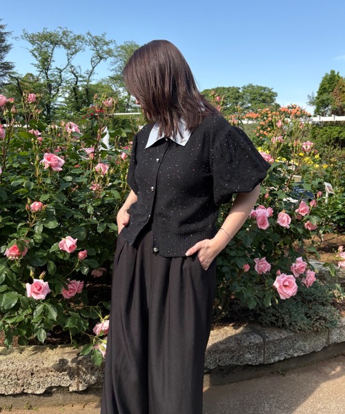 loin nuit（ロワンニュイ）の「spangle puff knit / スパンコールパフニット（ニット/セーター・レディース・ミント/イエロー/ブラック/ピンク・FREE）」の8枚目の写真