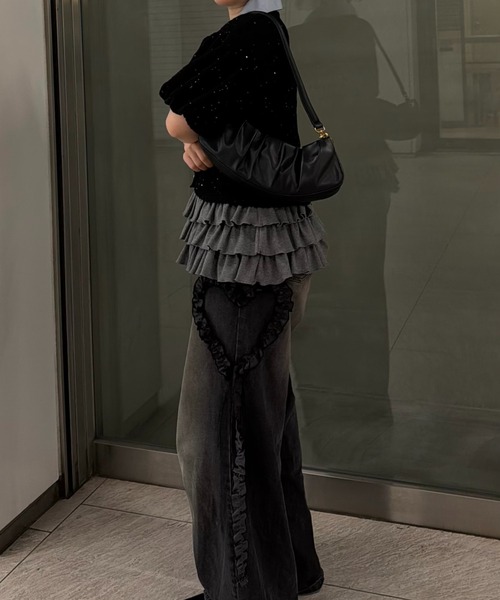 loin nuit（ロワンニュイ）の「spangle puff knit / スパンコールパフニット（ニット/セーター・レディース・ミント/イエロー/ブラック/ピンク・FREE）」の6枚目の写真