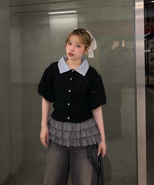 loin nuit（ロワンニュイ）の「spangle puff knit / スパンコールパフニット（ニット/セーター・レディース・ミント/イエロー/ブラック/ピンク・FREE）」の7枚目の写真