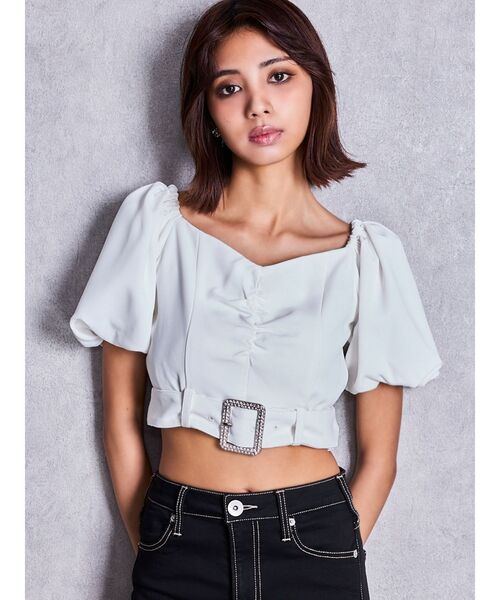 GYDA(ジェイダ)の「bijouバックルブラウス(シャツ/ブラウス・レディース・パープル/ブラック/オフホワイト・FREE)」の2枚目の写真