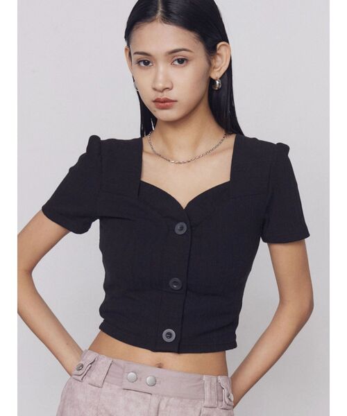 EMODA(エモダ)の「フロントボタンショートトップ(Tシャツ/カットソー・レディース・ライム/ホワイト/その他/ブラック・FREE)」の7枚目の写真