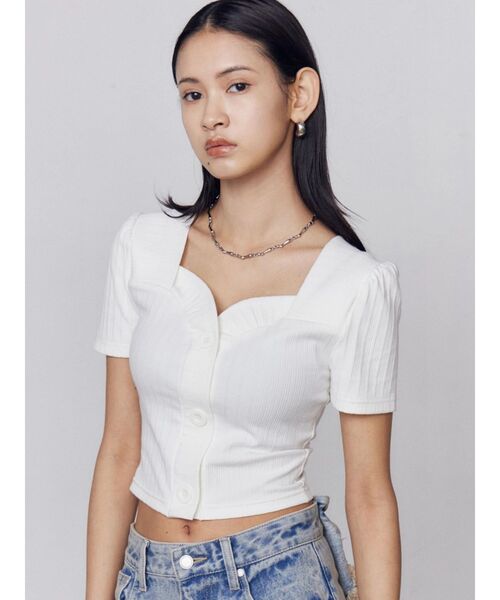 EMODA（エモダ）の「フロントボタンショートトップ（Tシャツ/カットソー・レディース・ライム/ホワイト/その他/ブラック・FREE）」の5枚目の写真