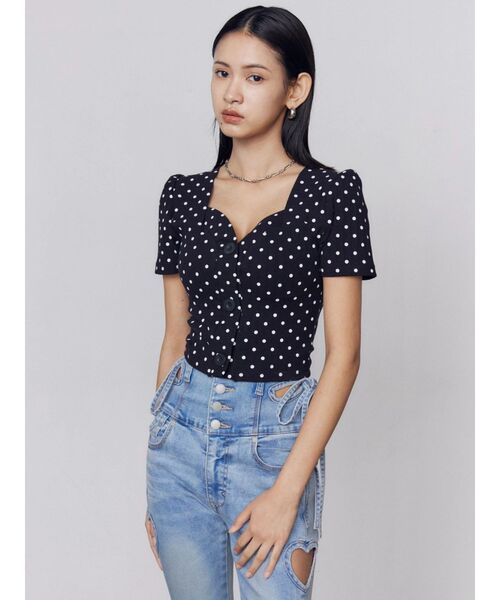 EMODA（エモダ）の「フロントボタンショートトップ（Tシャツ/カットソー・レディース・ライム/ホワイト/その他/ブラック・FREE）」の15枚目の写真