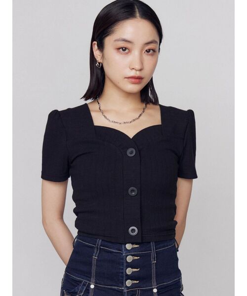 EMODA(エモダ)の「フロントボタンショートトップ(Tシャツ/カットソー・レディース・ライム/ホワイト/その他/ブラック・FREE)」の5枚目の写真