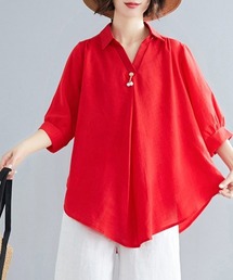 チャーム×前後差デザイン半袖ブラウス
