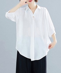 チャーム×前後差デザイン半袖ブラウス