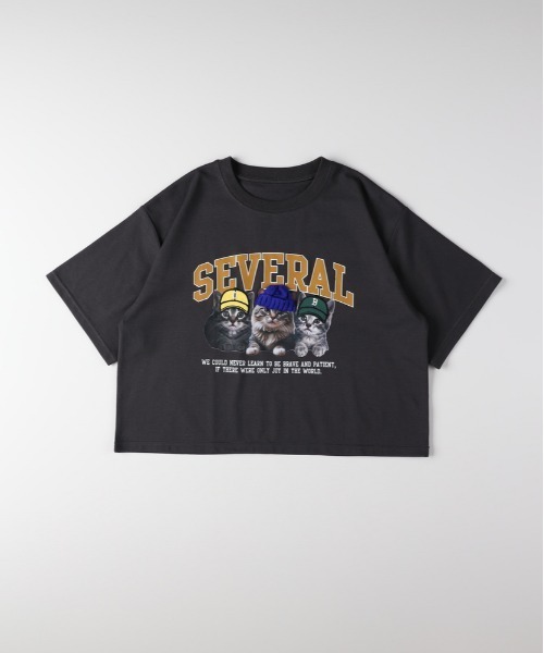 Right-on（ライトオン）の「HONEYSUCKLE ROSE(ハニーサックルローズ)ネコプリントショートTシャツ（Tシャツ/カットソー・レディース・ホワイト/ダークグレー/ライトピンク・L/M）」の2枚目の写真