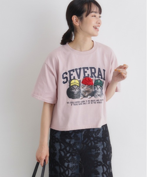 Right-on（ライトオン）の「HONEYSUCKLE ROSE(ハニーサックルローズ)ネコプリントショートTシャツ（Tシャツ/カットソー・レディース・ホワイト/ダークグレー/ライトピンク・L/M）」の18枚目の写真