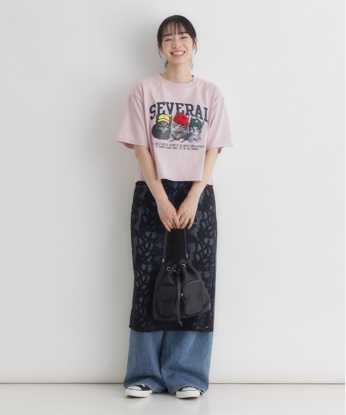 Right-on（ライトオン）の「HONEYSUCKLE ROSE(ハニーサックルローズ)ネコプリントショートTシャツ（Tシャツ/カットソー・レディース・ホワイト/ダークグレー/ライトピンク・L/M）」の21枚目の写真