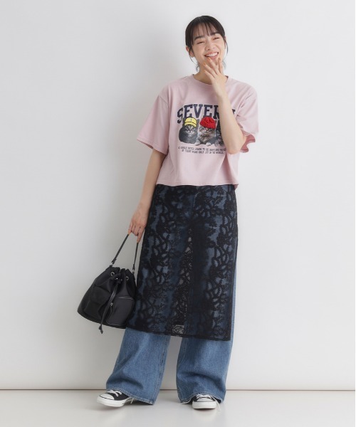 Right-on（ライトオン）の「HONEYSUCKLE ROSE(ハニーサックルローズ)ネコプリントショートTシャツ（Tシャツ/カットソー・レディース・ホワイト/ダークグレー/ライトピンク・L/M）」の22枚目の写真