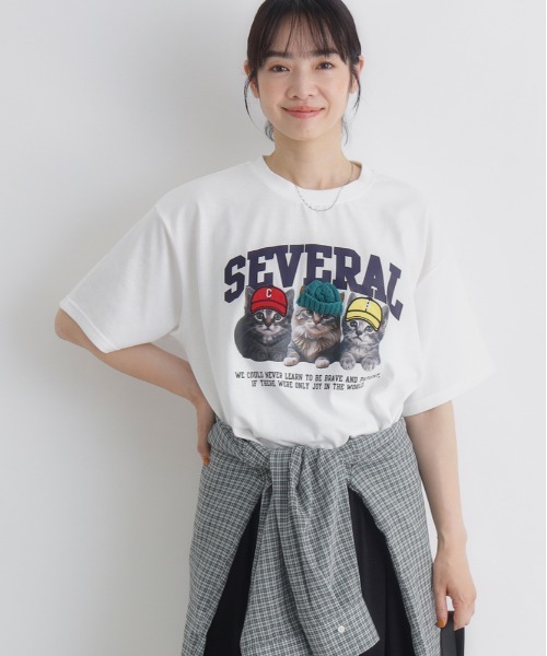 Right-on（ライトオン）の「HONEYSUCKLE ROSE(ハニーサックルローズ)ネコプリントショートTシャツ（Tシャツ/カットソー・レディース・ホワイト/ダークグレー/ライトピンク・L/M）」の13枚目の写真