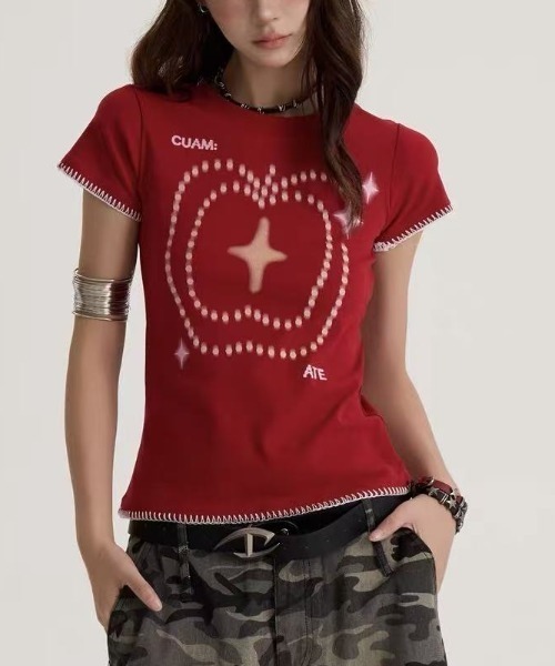 Achic(アシック)の「Y2K アップルプリント コンパクトT(Tシャツ/カットソー・レディース・レッド・M)」の11枚目の写真