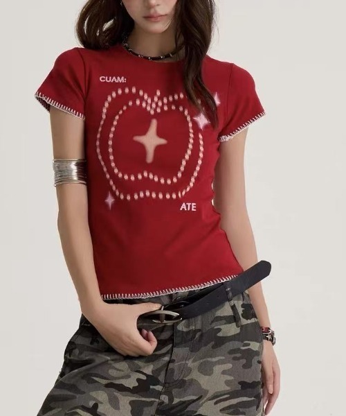 Achic(アシック)の「Y2K アップルプリント コンパクトT(Tシャツ/カットソー・レディース・レッド・M)」の14枚目の写真