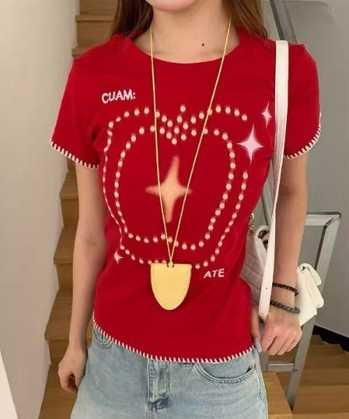 Achic(アシック)の「Y2K アップルプリント コンパクトT(Tシャツ/カットソー・レディース・レッド・M)」の15枚目の写真