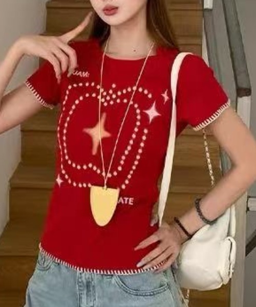 Achic(アシック)の「Y2K アップルプリント コンパクトT(Tシャツ/カットソー・レディース・レッド・M)」の16枚目の写真