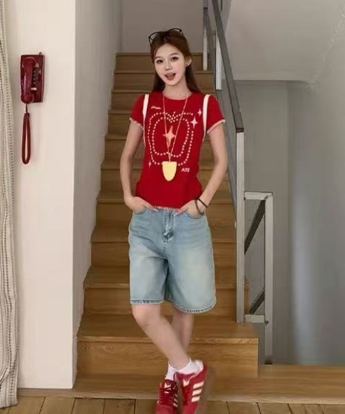 Achic(アシック)の「Y2K アップルプリント コンパクトT(Tシャツ/カットソー・レディース・レッド・M)」の18枚目の写真