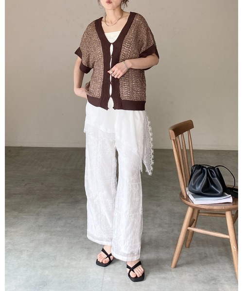 She's Closet（シーズクローゼット）の「アシンメトリー ロング丈 サイドスリット イレヘム サテンレースキャミソール（キャミソール・レディース・ブラック/ブラウン/オフホワイト・FREE）」の21枚目の写真