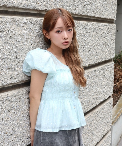 CECIL McBEE（セシルマクビー）の「ドット柄フリルギャザートップス（シャツ/ブラウス・レディース・ブルー/ブラック/アイボリー・FREE）」の8枚目の写真