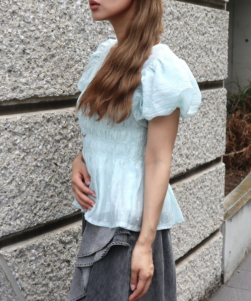 CECIL McBEE（セシルマクビー）の「ドット柄フリルギャザートップス（シャツ/ブラウス・レディース・ブルー/ブラック/アイボリー・FREE）」の9枚目の写真