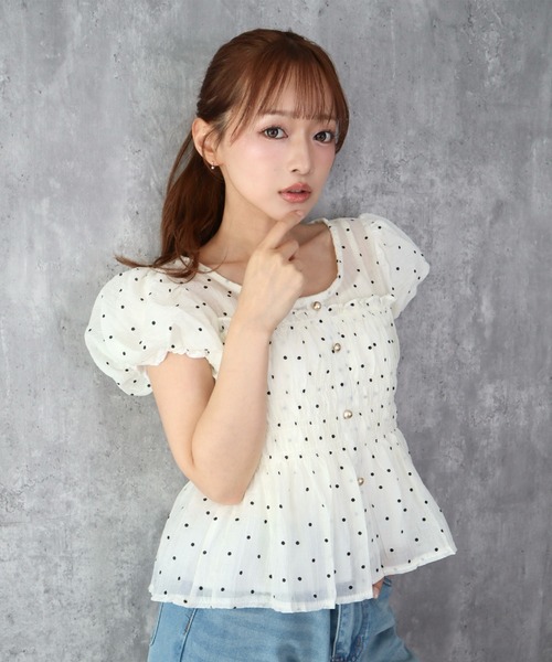 CECIL McBEE（セシルマクビー）の「ドット柄フリルギャザートップス（シャツ/ブラウス・レディース・ブルー/ブラック/アイボリー・FREE）」の12枚目の写真